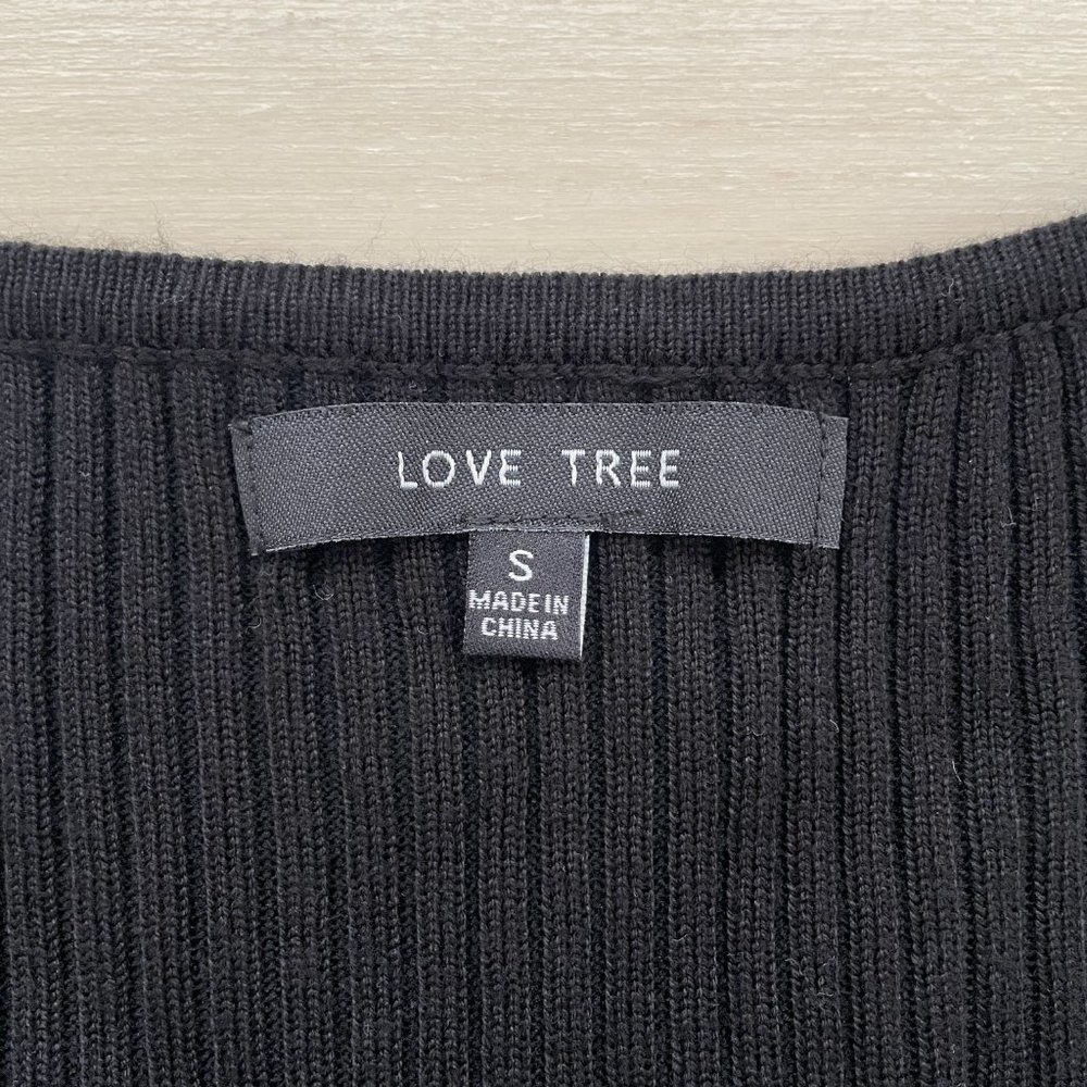 Tie-Front Sweater Rib Knit Cropped Black Cardigan | Love Tree - Picture 4 of 5